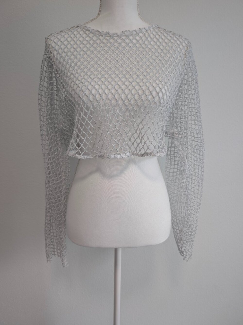 ZARA Open Knit Fishnet Cropped Long Sleeve Top S